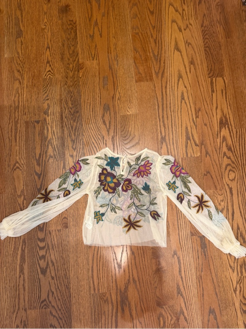 Anthropologie Layla Embroidered Appliqué Mesh Blouse - Picture 5 of 5